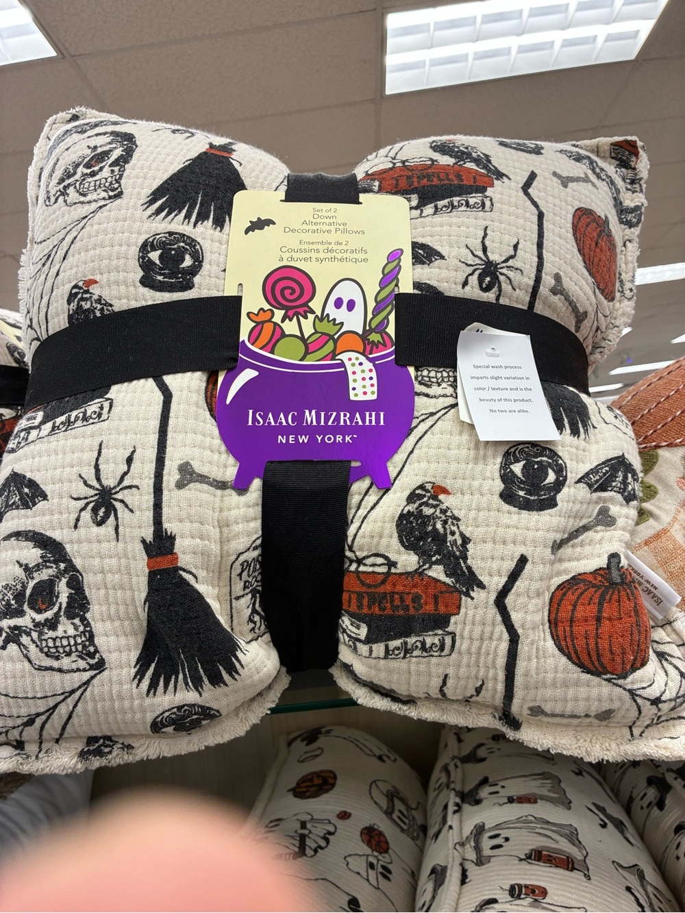 Isaac Mizrahi Halloween Print Cream and Black Decorative Pillow Set